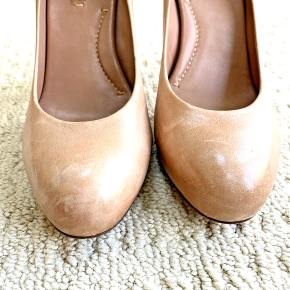 BCBGMAXAZRIA Pumps Tan Leather Covered Platform Shoes US 10B High Heel Details - Picture 7 of 12